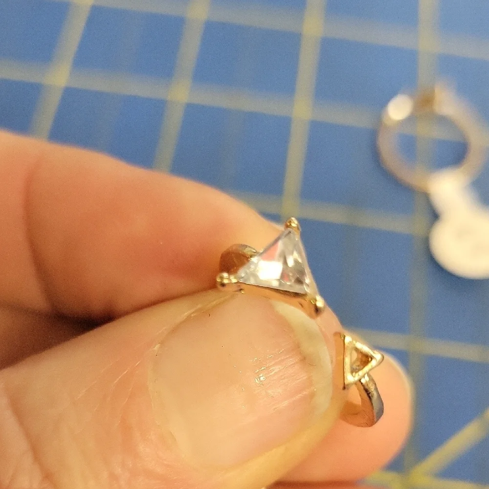 Gold Tone Fsux Diamond Triangle Ring